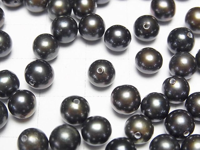 [Video] Fresh Water Pearl AAA Round 6-6.5mm [Half Drilled Hole] Metallic Navy 1pair