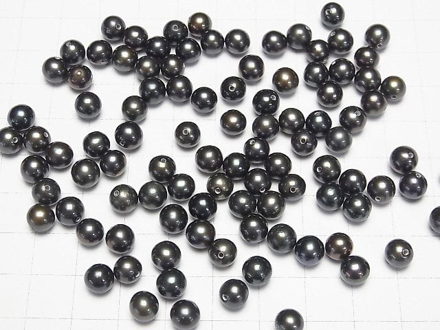 [Video] Fresh Water Pearl AAA Round 6-6.5mm [Half Drilled Hole] Metallic Navy 1pair