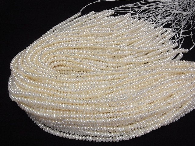 [Video] Fresh Water Pearl AA++ White Roundel 5mm 1strand beads (aprx.14inch/34cm)