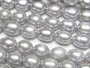 [Video] Fresh Water Pearl AA+ Rice 7x5x5mm Silver 1strand beads (aprx.14inch/35cm)