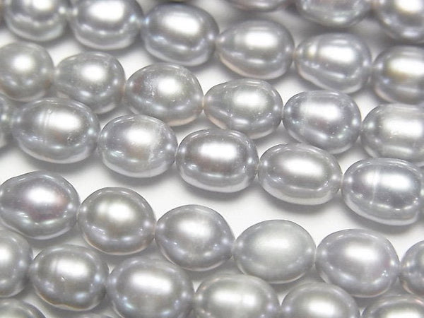 [Video] Fresh Water Pearl AA+ Rice 7x5x5mm Silver 1strand beads (aprx.14inch/35cm)