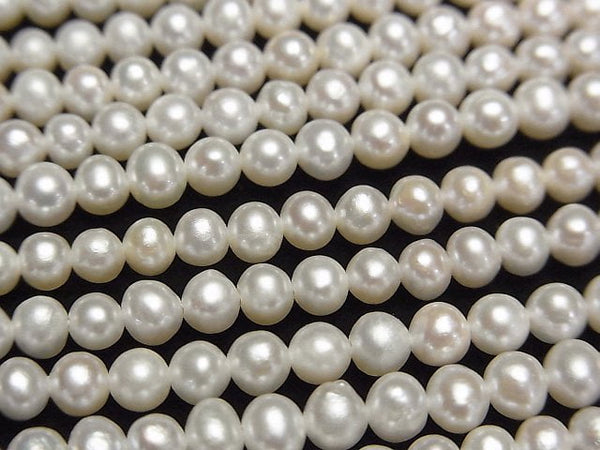 [Video] Fresh Water Pearl AAA- White Semi Round-Potato 4mm 1strand beads (aprx.15inch/38cm)