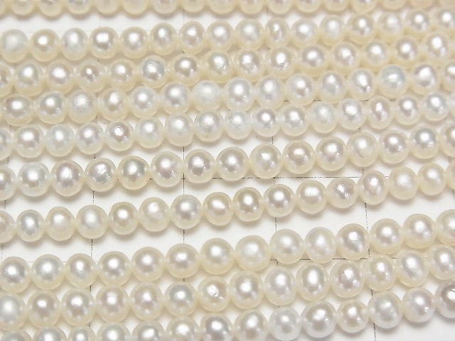 [Video] Fresh Water Pearl AAA- White Semi Round-Potato 4mm 1strand beads (aprx.15inch/38cm)