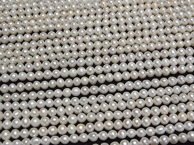 [Video] Fresh Water Pearl AAA- White Semi Round-Potato 4mm 1strand beads (aprx.15inch/38cm)