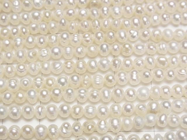 淡水珍珠 AA 白色馬鈴薯型 4-4.5mm 1串珠子 (約13英吋/33公分)