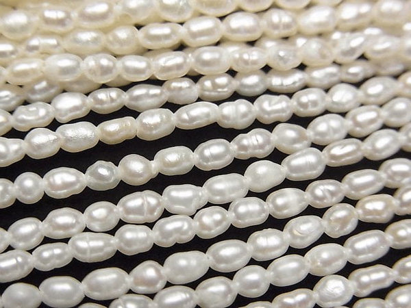 [Video] Fresh Water Pearl Keshi Pearl AA+ Rice-Baroque 3x2.5x2.5mm White 1strand beads (aprx.14inch/34cm)