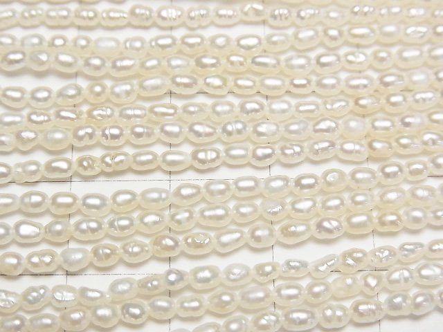 [Video] Fresh Water Pearl Keshi Pearl AA+ Rice-Baroque 3x2.5x2.5mm White 1strand beads (aprx.14inch/34cm)