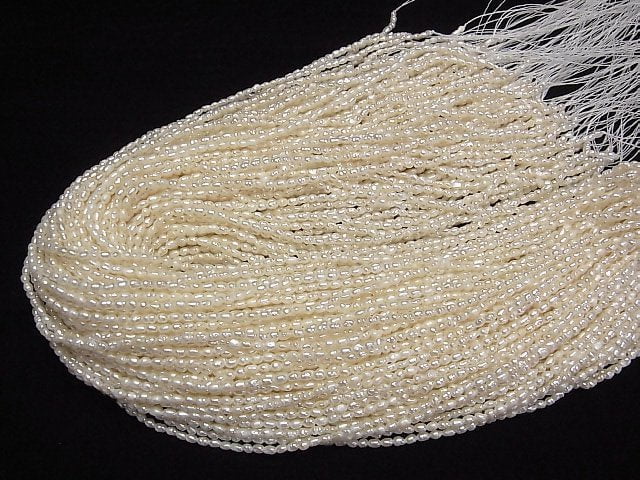 [Video] Fresh Water Pearl Keshi Pearl AA+ Rice-Baroque 3x2.5x2.5mm White 1strand beads (aprx.14inch/34cm)