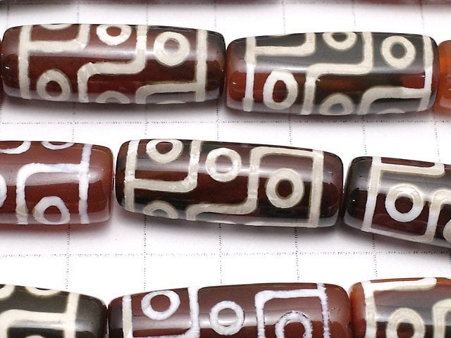 [Video]dZi Beads Rice-Tube 30x10x10mm Red x White 1strand beads (aprx.10inch/26cm)