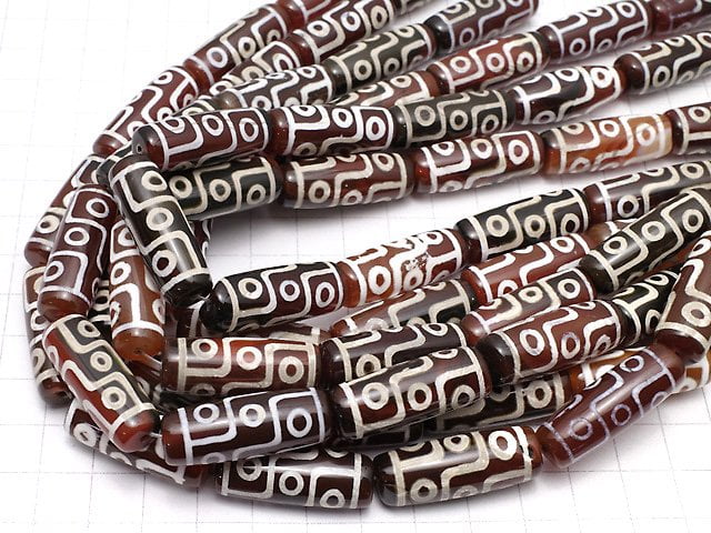 [Video]dZi Beads Rice-Tube 30x10x10mm Red x White 1strand beads (aprx.10inch/26cm)