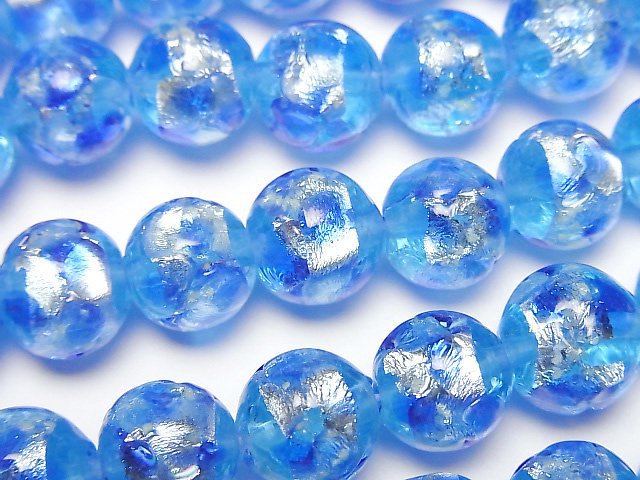 [Video] Lampwork Beads Round 10mm [Blue x Light Blue/Luminous type] 1/4 or 1strand beads (aprx.14inch/34cm)