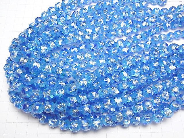 [Video] Lampwork Beads Round 10mm [Blue x Light Blue/Luminous type] 1/4 or 1strand beads (aprx.14inch/34cm)