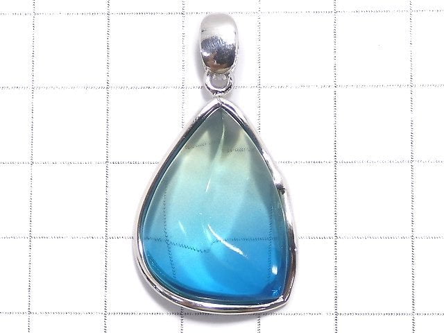 [Video][One of a kind] Blue color Amber Pendant Silver925 NO.154