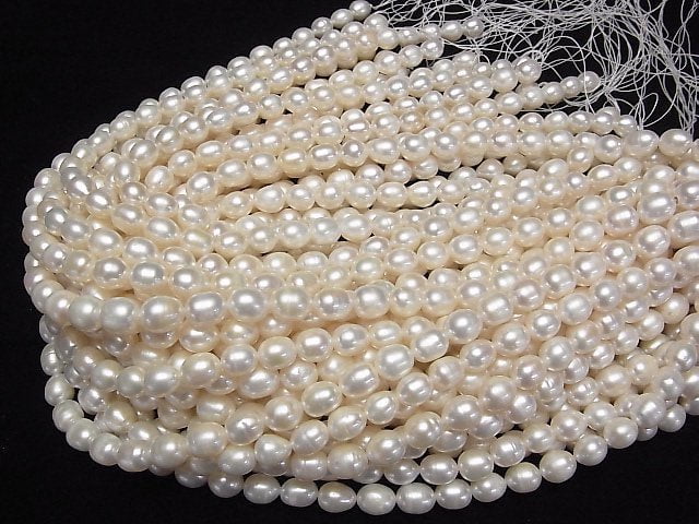 [Video] Fresh Water Pearl AA+ Rice 10x7x7mm White 1strand beads (aprx.13inch/32cm)