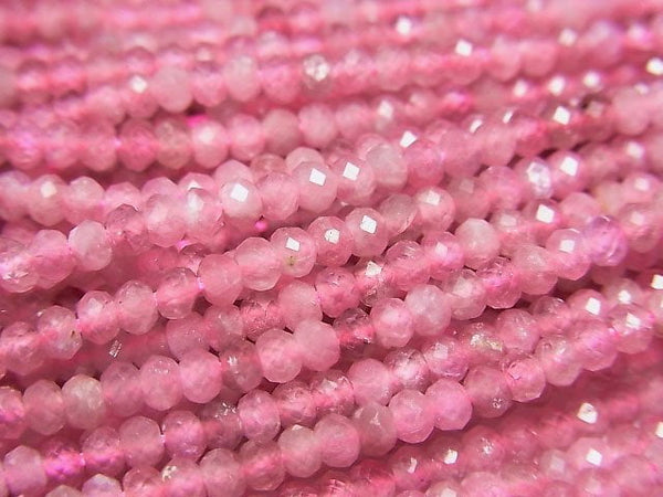 [Video]High Quality! Pink Tourmaline AA++ Faceted Button Roundel 3x3x2mm 1strand beads (aprx.15inch/38cm)