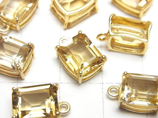 [Video]High Quality Citrine AAA Bezel Setting Rectangle Faceted 10x8mm 18KGP 1pc