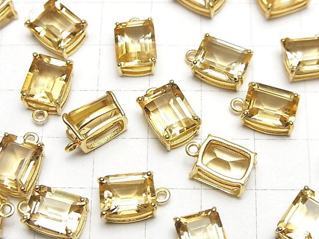[Video]High Quality Citrine AAA Bezel Setting Rectangle Faceted 10x8mm 18KGP 1pc