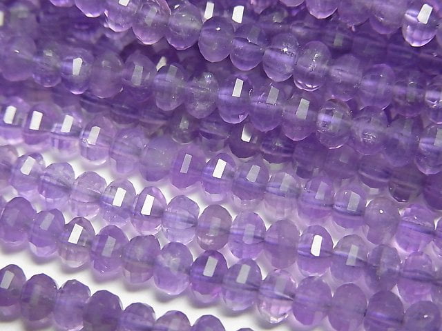 [Video]High Quality! Amethyst AA++ Mirror Faceted Button Rondelle 4x4x3mm 1strand beads (aprx.15inch/37cm)
