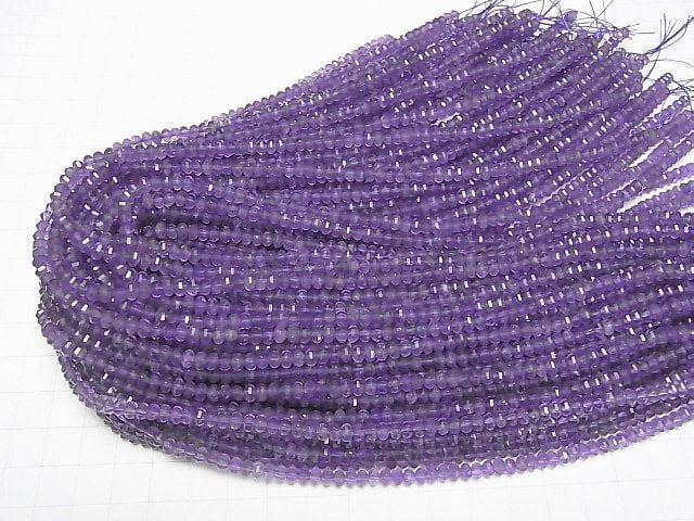 [Video]High Quality! Amethyst AA++ Mirror Faceted Button Rondelle 4x4x3mm 1strand beads (aprx.15inch/37cm)