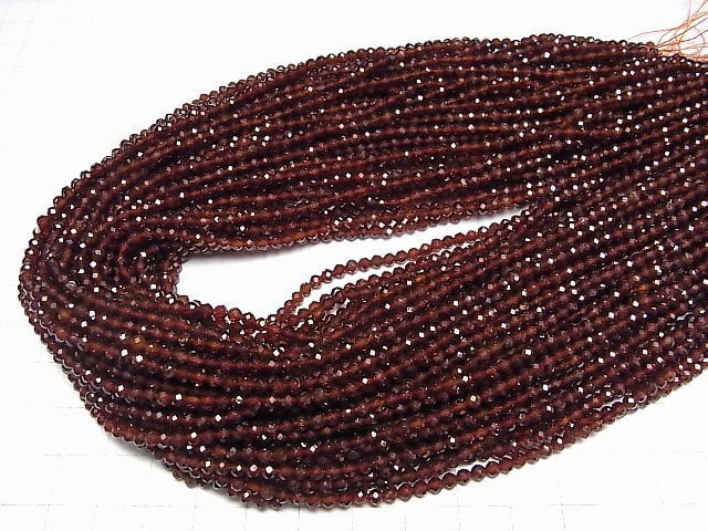 [Video]High Quality! Hessonite Garnet AAA- Faceted Round 3mm [Dark color] 1strand beads (aprx.15inch/37cm)