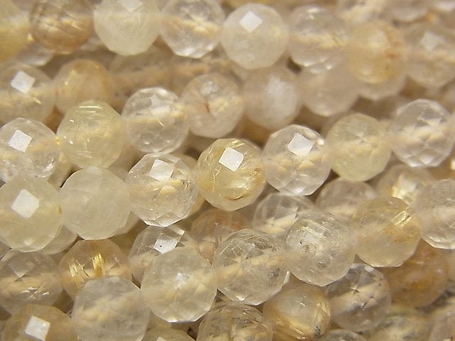 [Video]High Quality! Rutilated Quartz AA 64Faceted Round 6mm 1strand beads (aprx.15inch/36cm)