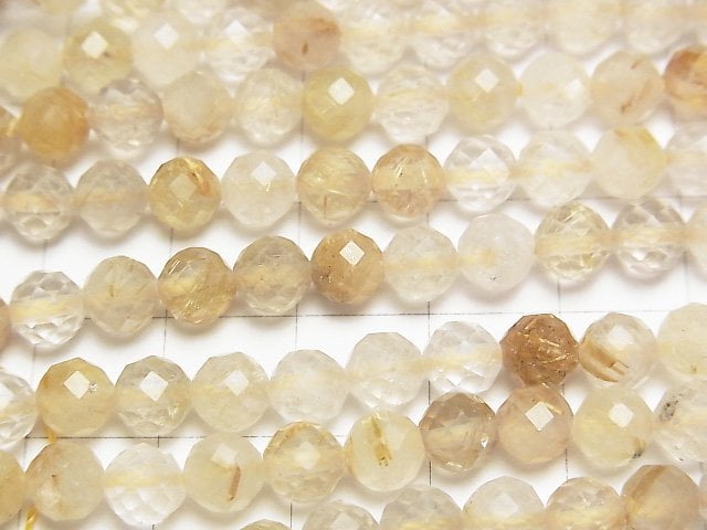 [Video]High Quality! Rutilated Quartz AA 64Faceted Round 6mm 1strand beads (aprx.15inch/36cm)