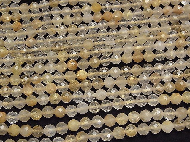 [Video]High Quality! Rutilated Quartz AA 64Faceted Round 6mm 1strand beads (aprx.15inch/36cm)