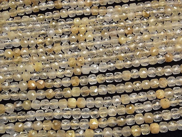 [Video]High Quality! Rutilated Quartz AA+ Cube Shape 4.5x4.5x4.5mm 1strand beads (aprx.15inch/37cm)