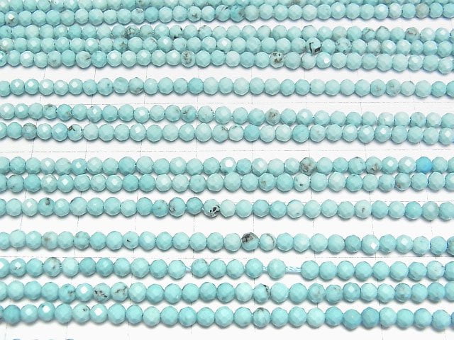 [Video]High Quality! Magnesite Turquoise Faceted Round 3mm 1strand beads (aprx.15inch/37cm)