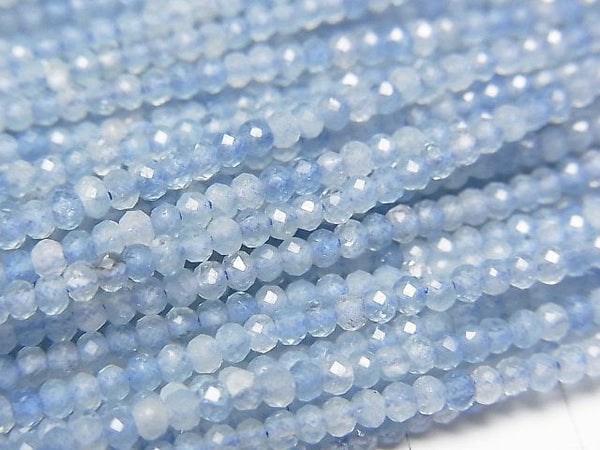 [Video]High Quality! Aquamarine AA++ Faceted Button Roundel 2.5x2.5x1.5mm 1strand beads (aprx.15inch/37cm)