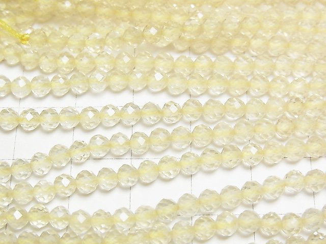 [Video]High Quality! Lemon Quartz AAA- Faceted Round 4mm 1strand beads (aprx.15inch/36cm)