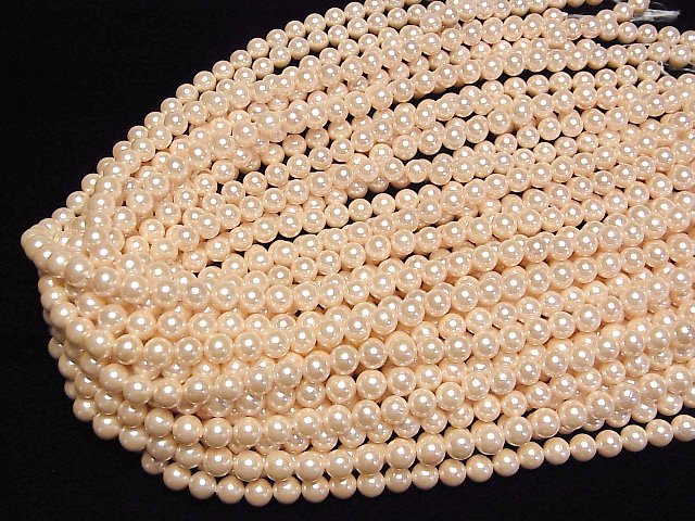 [Video]Shell Pearl Orange Round 6mm 1strand beads (aprx.15inch/38cm)