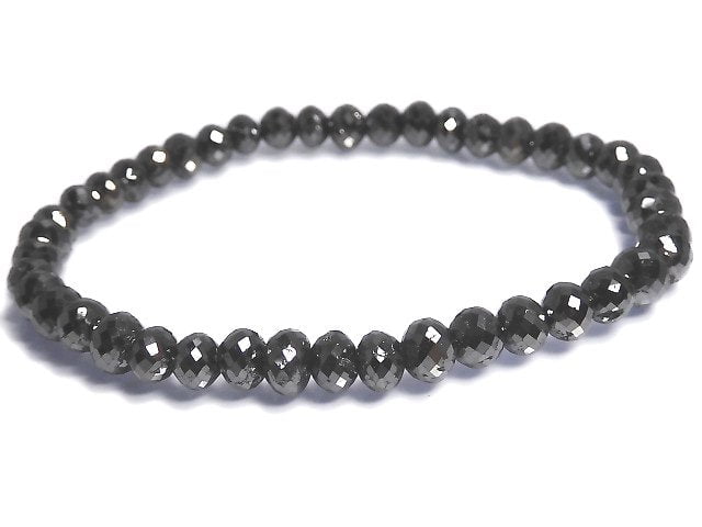 [Video][One of a kind] [1mm hole] Black Diamond Faceted Button Roundel Bracelet NO.106