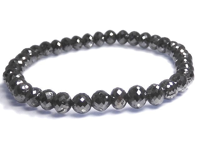 [Video][One of a kind] [1mm hole] Black Diamond Faceted Button Roundel Bracelet NO.108