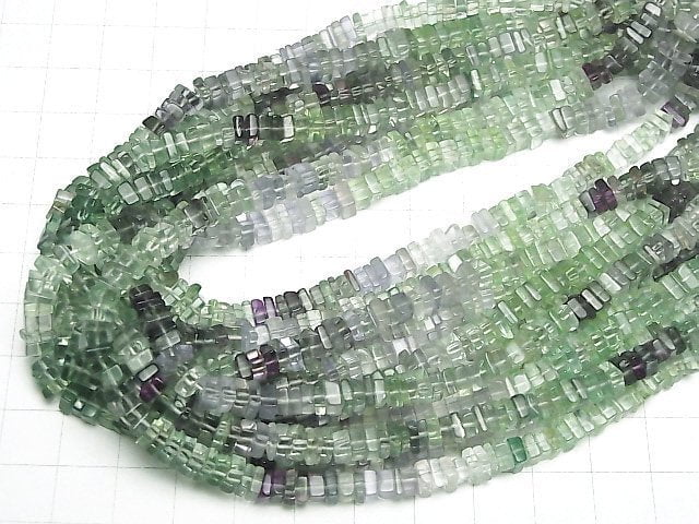 [Video] Multicolor Fluorite AAA- Square Roundel (Disc) 1strand beads (aprx.15inch/38cm)