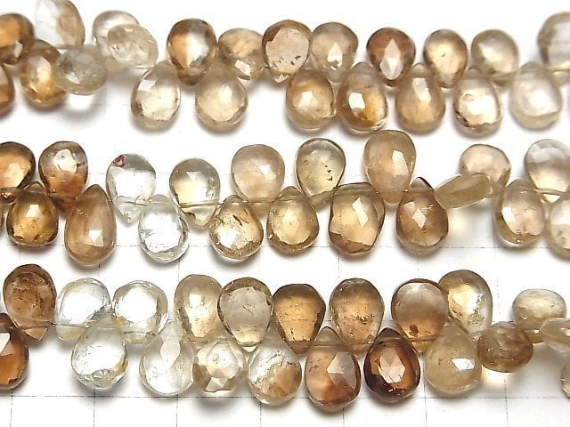 [Video]High Quality Brown Topaz AA++ Pear shape Faceted Briolette half or 1strand beads (aprx.7inch/18cm)