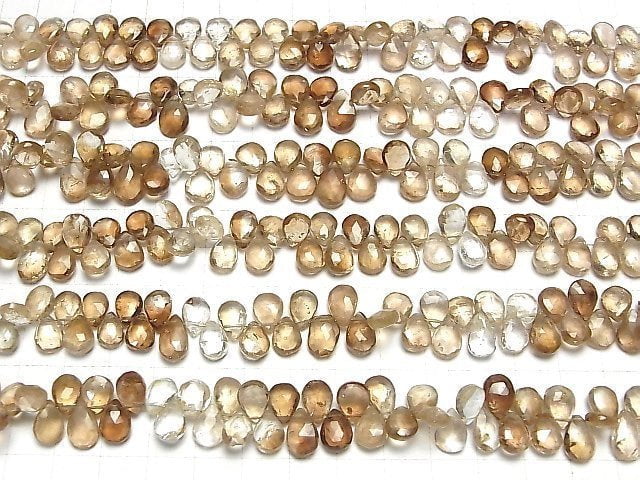 [Video]High Quality Brown Topaz AA++ Pear shape Faceted Briolette half or 1strand beads (aprx.7inch/18cm)