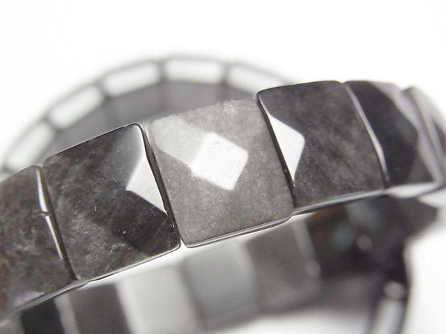 [Video]Silver Obsidian AAA- 2-Hole Faceted Rectangle 12x10x5mm 1strand (Bangle Bracelet)