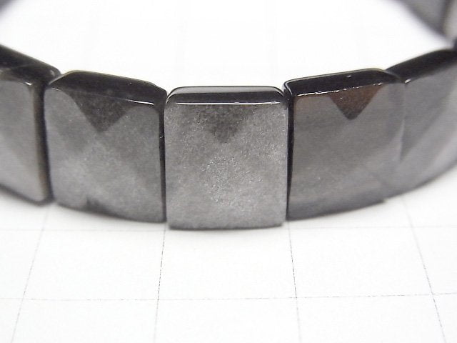 [Video]Silver Obsidian AAA- 2-Hole Faceted Rectangle 12x10x5mm 1strand (Bangle Bracelet)