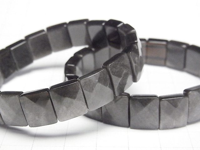 [Video]Silver Obsidian AAA- 2-Hole Faceted Rectangle 12x10x5mm 1strand (Bangle Bracelet)