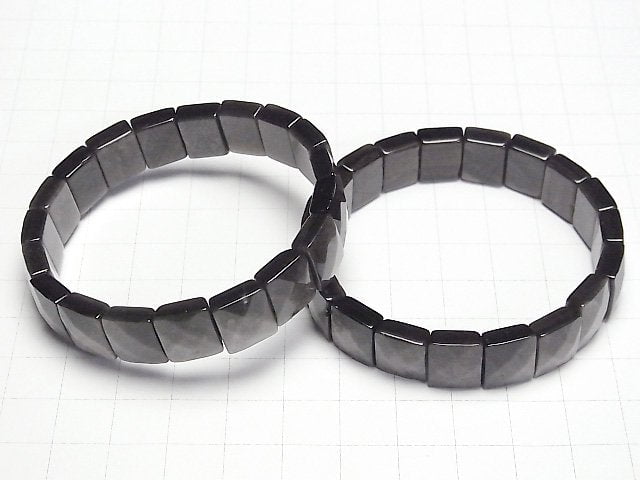 [Video]Silver Obsidian AAA- 2-Hole Faceted Rectangle 12x10x5mm 1strand (Bangle Bracelet)