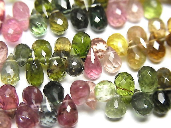 [Video]High Quality Multicolor Tourmaline AAA- Drop Faceted Briolette half or 1strand beads (aprx.8inch/20cm)