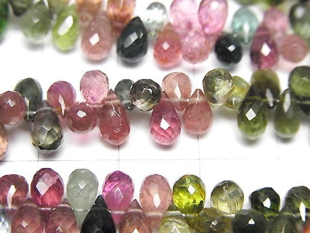 [Video]High Quality Multicolor Tourmaline AAA- Drop Faceted Briolette half or 1strand beads (aprx.8inch/20cm)