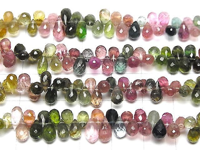 [Video]High Quality Multicolor Tourmaline AAA- Drop Faceted Briolette half or 1strand beads (aprx.8inch/20cm)