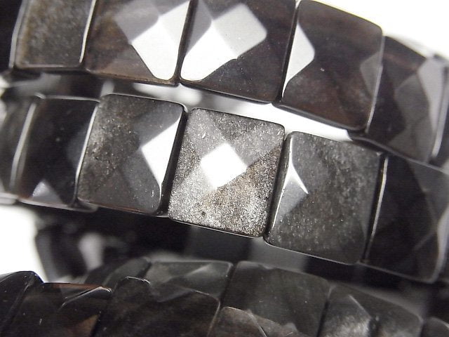 [Video] Silver Obsidian AA++ 2-Hole Faceted Rectangle 12x10x5mm 1strand (Bangle Bracelet)