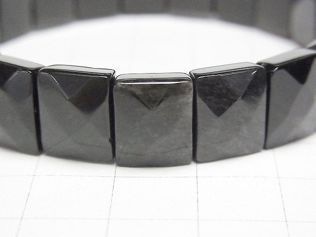 [Video] Silver Obsidian AA++ 2-Hole Faceted Rectangle 12x10x5mm 1strand (Bangle Bracelet)