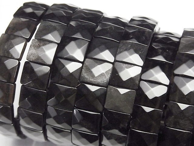 [Video] Silver Obsidian AA++ 2-Hole Faceted Rectangle 12x10x5mm 1strand (Bangle Bracelet)