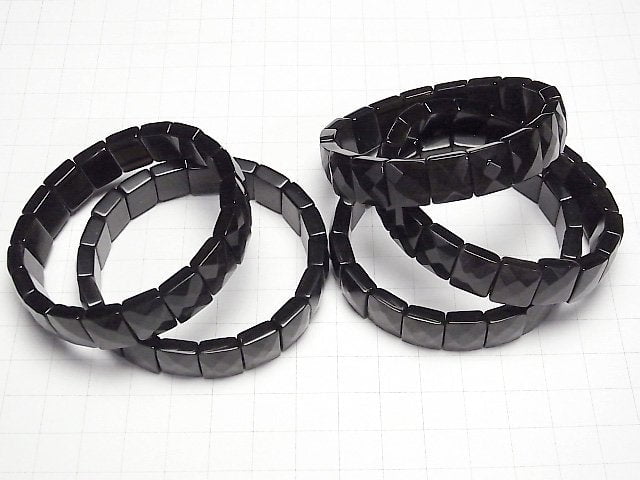 [Video] Silver Obsidian AA++ 2-Hole Faceted Rectangle 12x10x5mm 1strand (Bangle Bracelet)