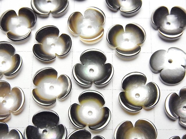 [Video] High Quality Black Shell (Black-lip Oyster) AAA 3D Flower 10mm Center Hole 4pcs