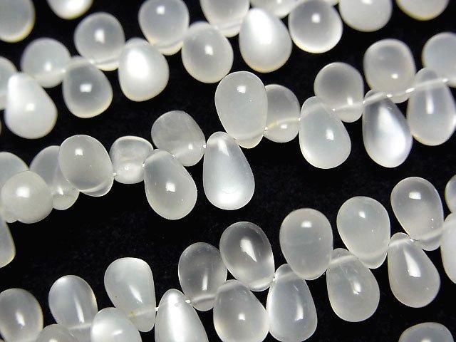 [Video] High Quality White Moonstone AA++ Drop (Smooth) 1-strand beads (approx. 6 inches/16 cm)